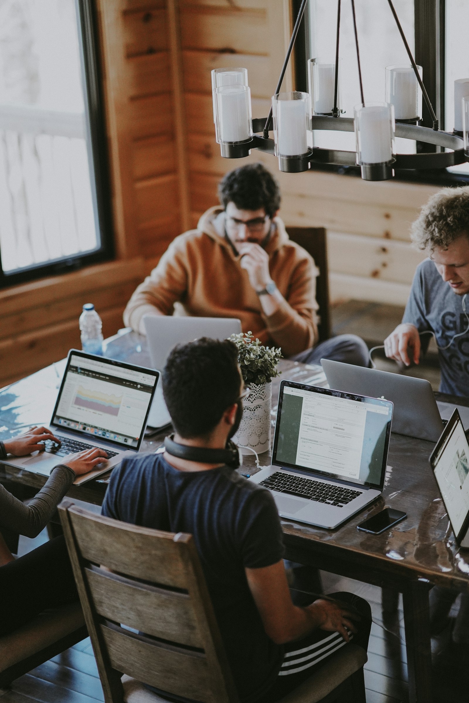 People collaborating in a bright workspace